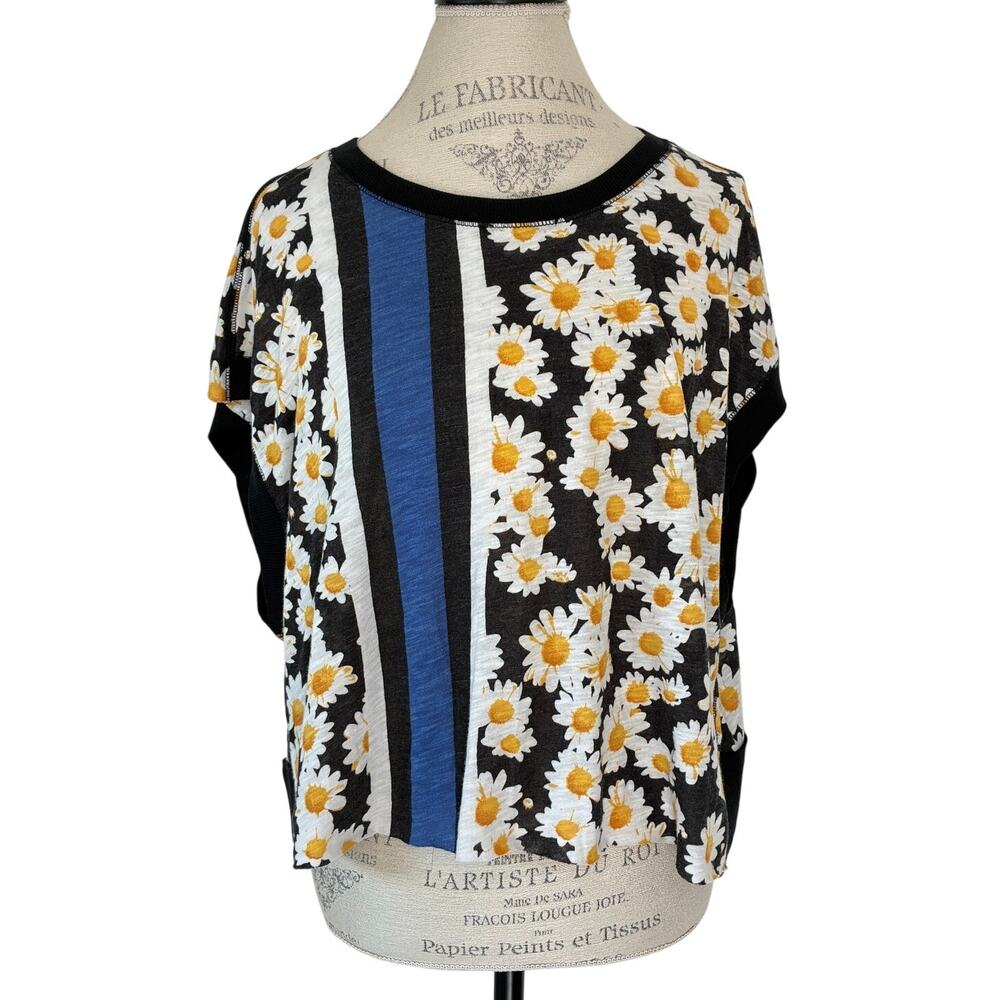 FP Movement Daisy My Time Printed Black Combo Open Back Crop Top Size S